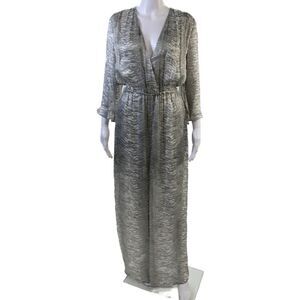 Raey Women's V-Neck Long Sleeves Pleated Straight Leg Jumpsuit Silver Size M